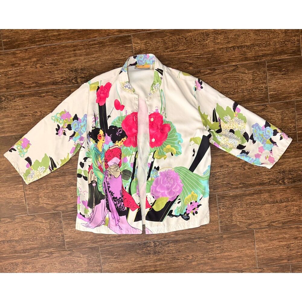 Bobby Chan Silk Blend Geisha Print Cropped Top - S